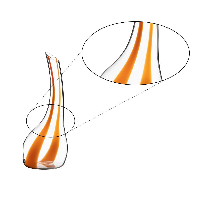 Riedel Cornetto Arancio glass decanter, side view with orange and amber swirl