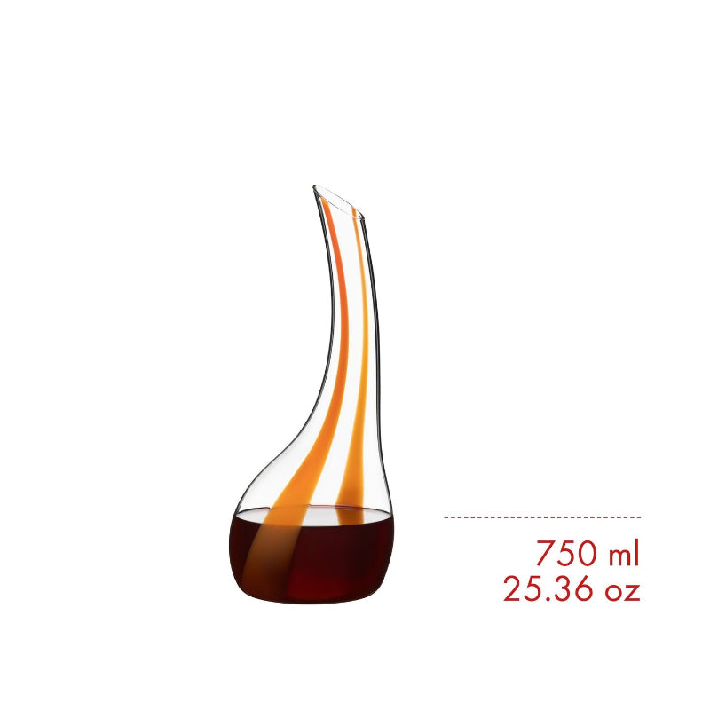 Riedel Cornetto Arancio glass decanter, 750 ml capacity, orange spiral stripes