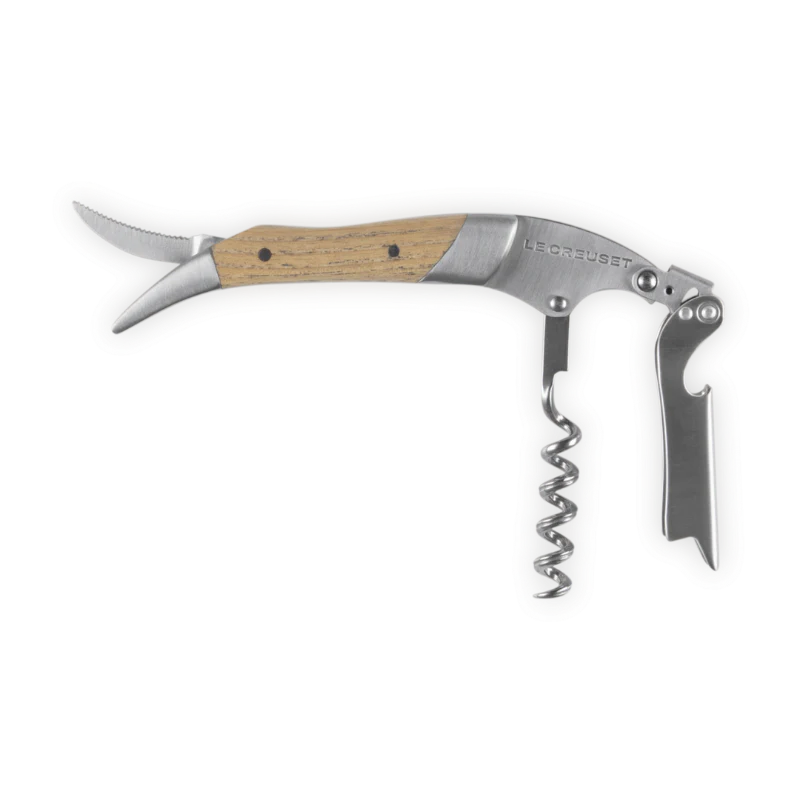 Wine opener with wooden handle on a white background